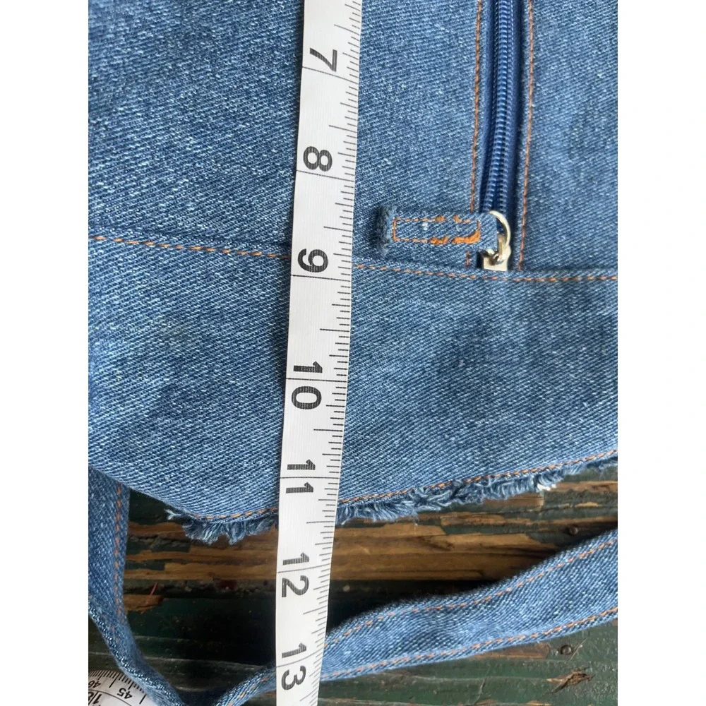 Denim Blues Patchwork Hobo Bag Blue Cream Frayed Crossbody Vintage Style